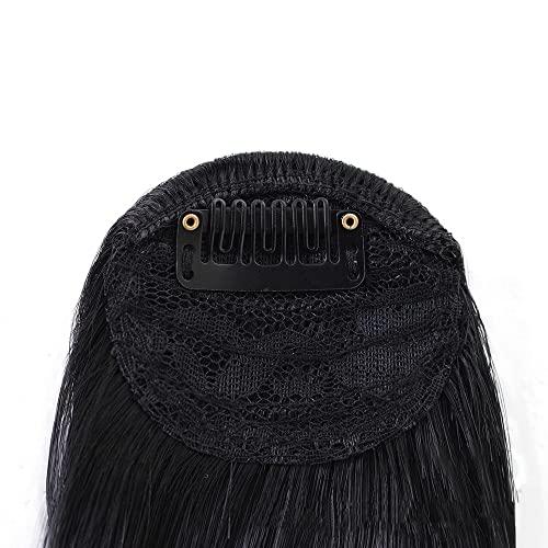 VAVANGA VAVANGA Clip in Bangs Straight Synthetic Black Hair Princess Cut Bangs Hair Piece Fringe with Temples Flat Neat Bangs Hair Extension Clip on Bangs for Women(1B#-HL02, 10")