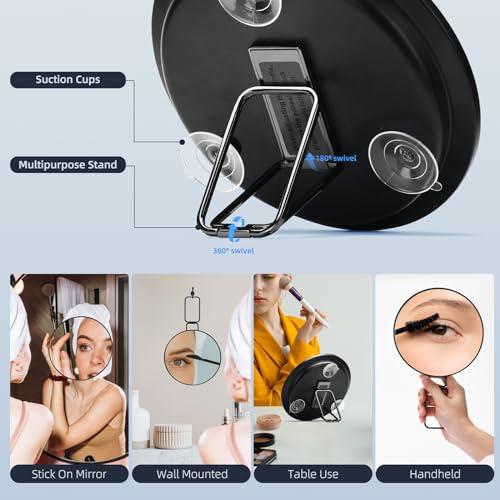 JJhxr 30X Magnifying Mirror, 6 Inch Large Makeup Mirror with 30X Magnification, Compact Makeup Magnifying Mirror, Round Magnifying Mirror with Handle for Travel Mirror, 3 Suction Cups, 360 Adjustable Stand