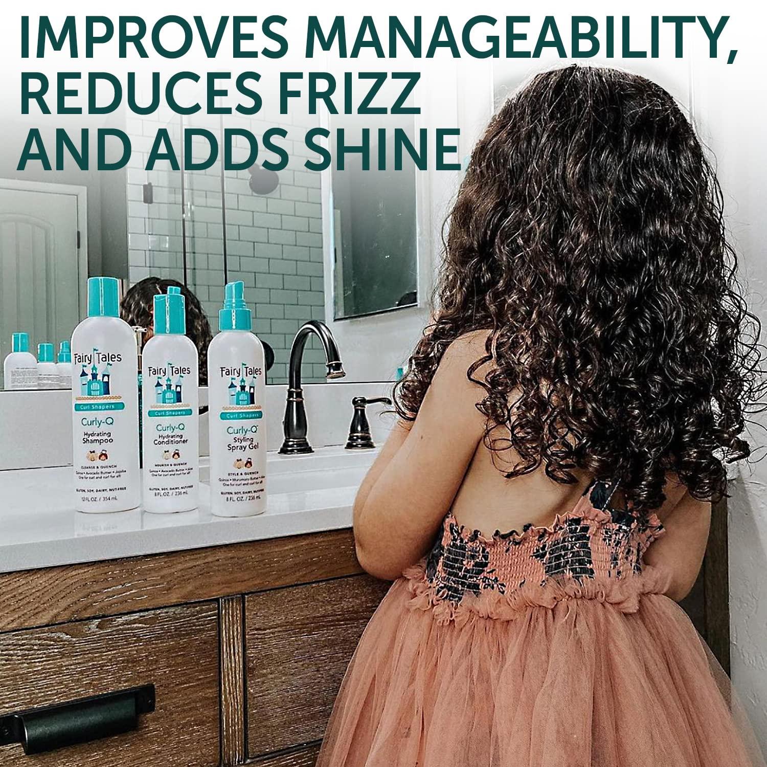 Fairy Tales Fairy Tales Curly Q Daily Hydrating Shampoo, Conditioner, Spray for Normal, Damaged, Curly, Color Treated, All Hair - Hydrating Kids Travel Kit with Murumuru butter, Aloe, Rosemary - 3.3oz (Pack of 3)