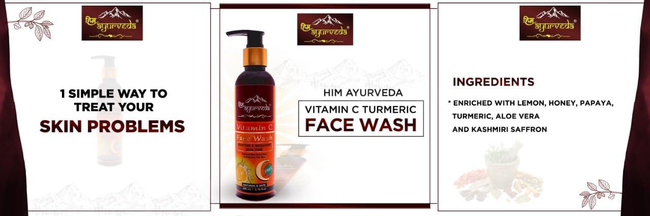 HIM AYURVEDA HIM AYURVEDA VITAMIN C FACE WASH ERICHED WITH LEMON, HONEY,PAPAYA,TURMERIC, ALOE VERA AND KASHMIRI SAFFRON - NO PARABENS, SULPHATE, SILICONES, 200ML