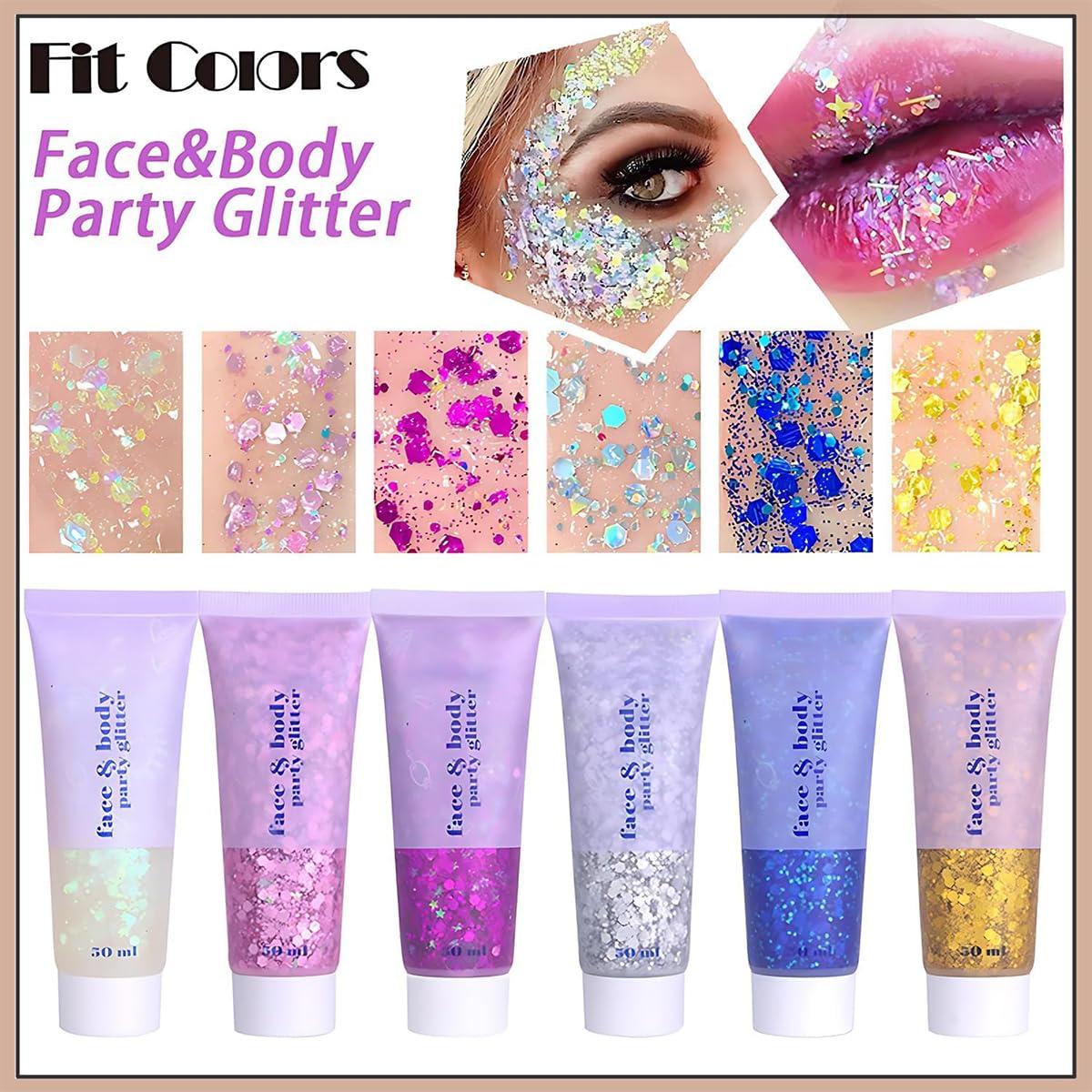 VEZE Body Glitter Body Glitter Gel Face Glitter Glitter Face Paint Chunky Glitter for Face Hair Nails, Halloween Makeup Festival Glitter Makeup 50ml