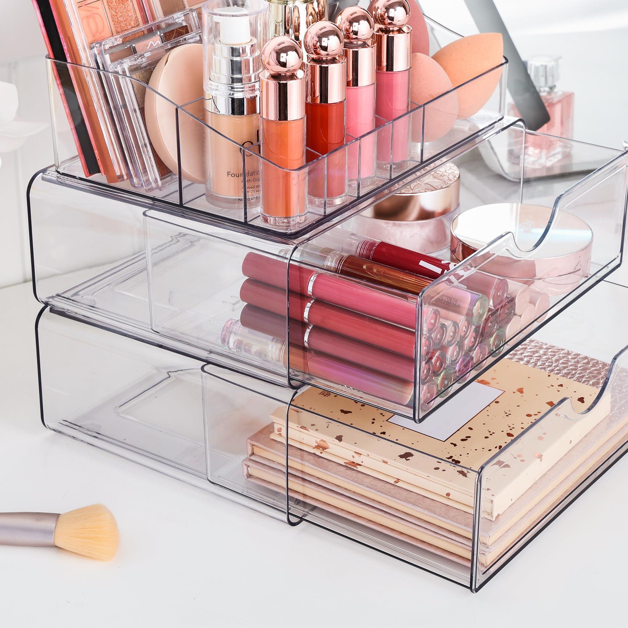 Vtopmart Vtopmart 3 Tier Clear Makeup Organizer with Drawer, Cosmetic Storage for Dresser Countertop and Bathroom Vanity, Beauty Holder for Lipstick Brush Skincare