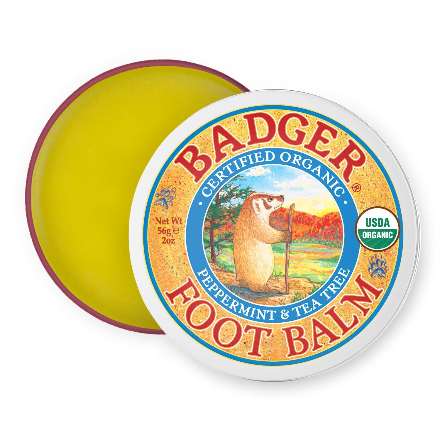 Badger Badger Foot Balm, Organic Tea Tree & Olive Oil Foot Care for Dry Cracked Heels, Cracked Heel Repair for Dry Cracked Feet, Foot Cream Heel Balm, 2 oz