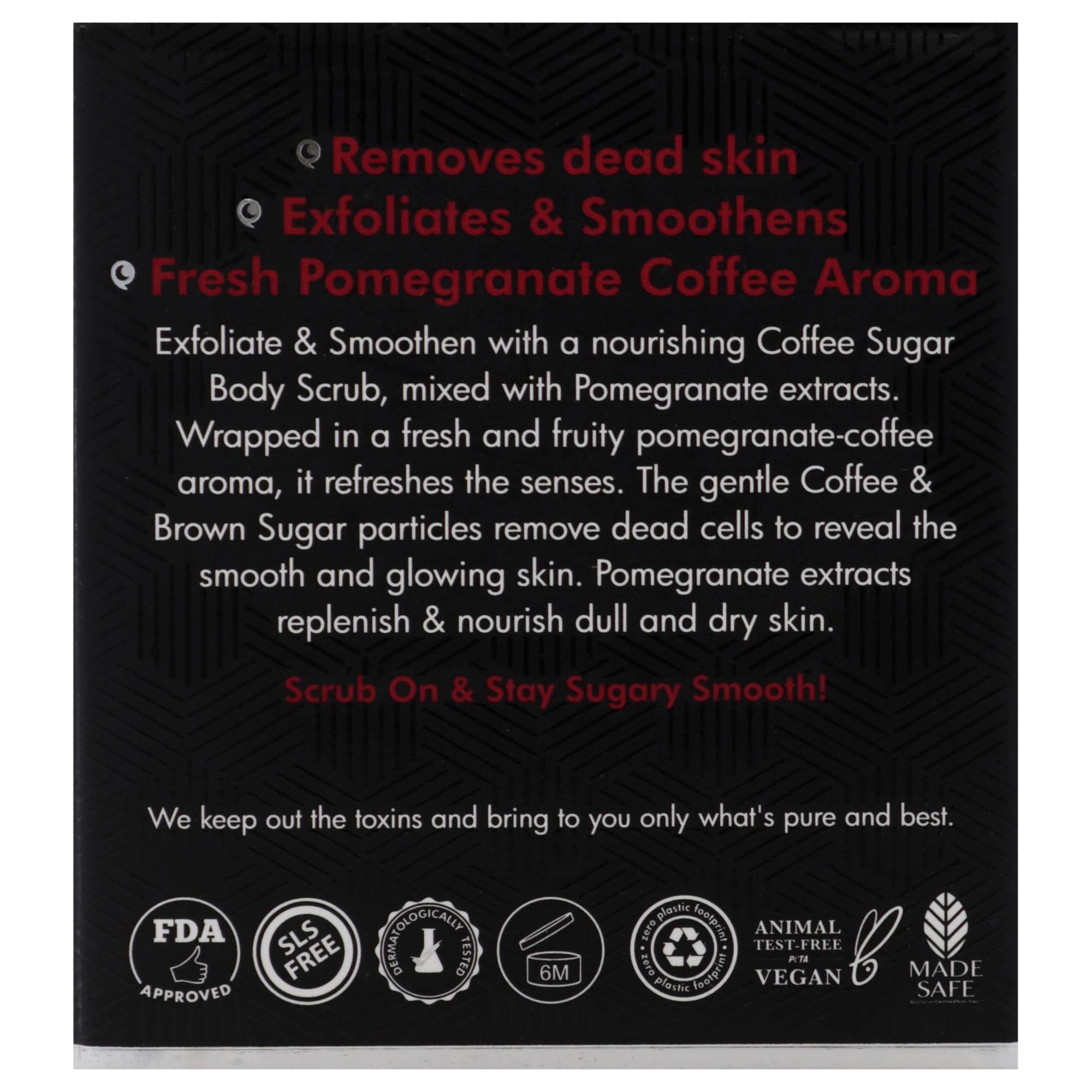 mCaffeine mCaffeine Coffee Sugar Body Scrub with Pomegranate - Body Wash Reduces Scars - Nourishing Blend of Coffee and Brown Sugar - All Skin Types - 8.82 oz