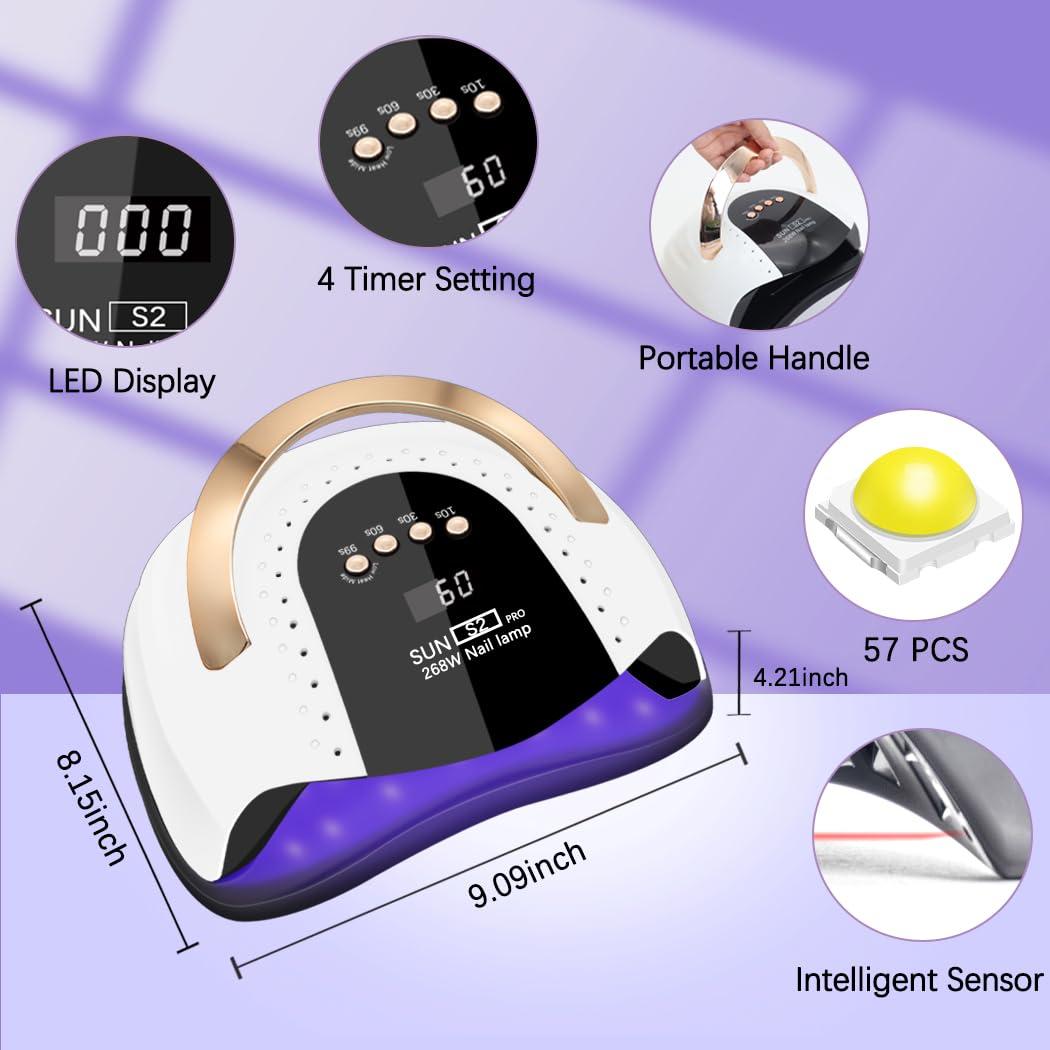 LKE 268W UV LED Nail Lamp, LKE Nail Dryer for Gel Polish, 4 Timers UV Nail Lamp Professional Nail Light, 57Pcs Lamp Beads and Automatic Sensor(White)