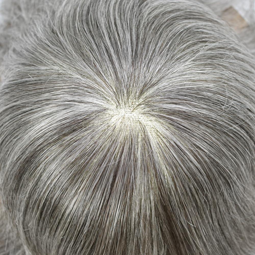 Generic Toupee For Men Swiss Lace Hair System Men Hair Pieces Real Human Hair Units Lace Front Mens ToupeeHair Replacement Natural HairlineMen Hair Systems8\"X10\"-100%Density2# Darkest Brown+70% Sythetic Grey