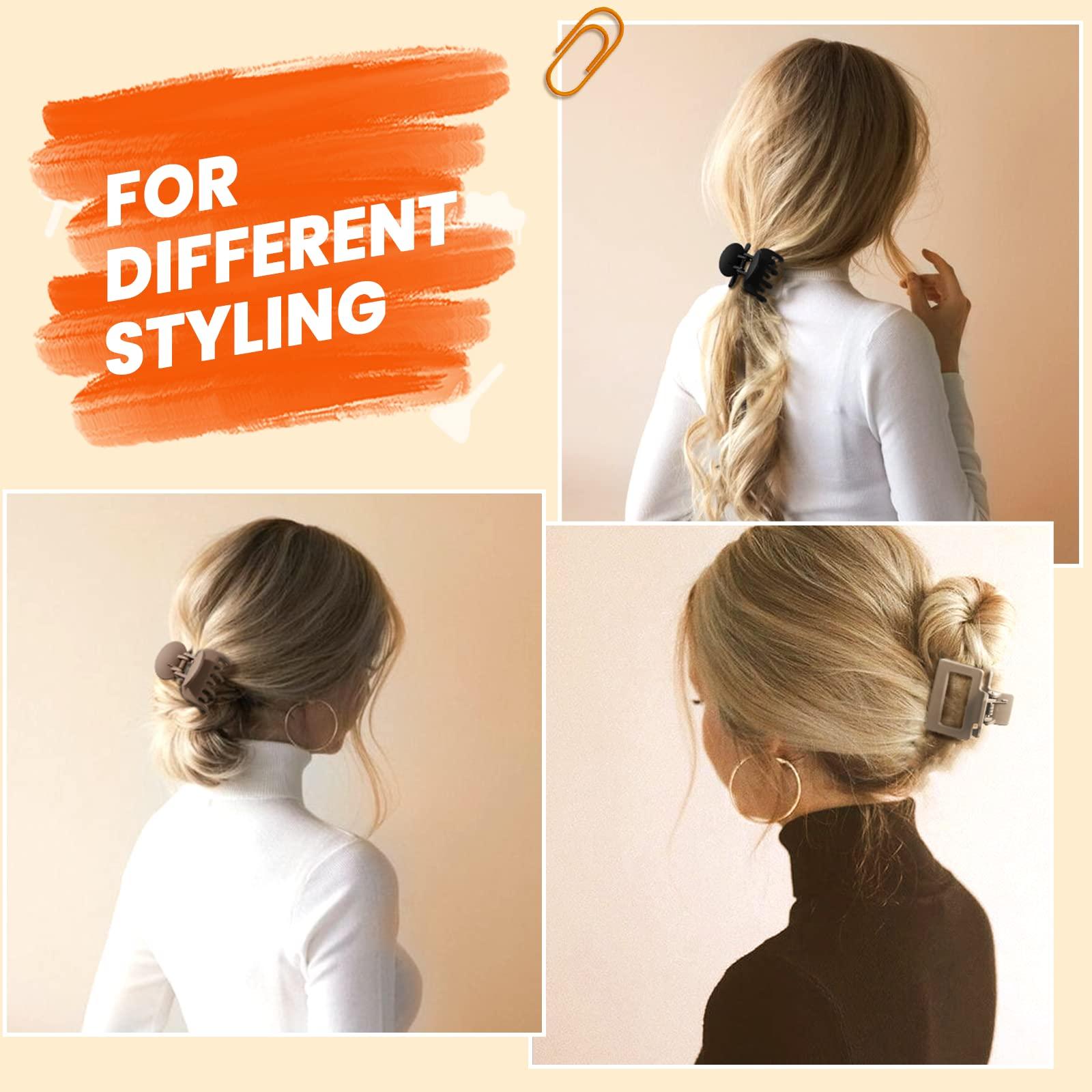 DEPOKA DEPOKA Matte Hair Clips for Women Girls - 2\" Rectangle & 1.6\" Double Row Teeth Small Jaw Clips, Non-Slip Design for Thin/Fine Hair (White, Khaki, Brown, Black)