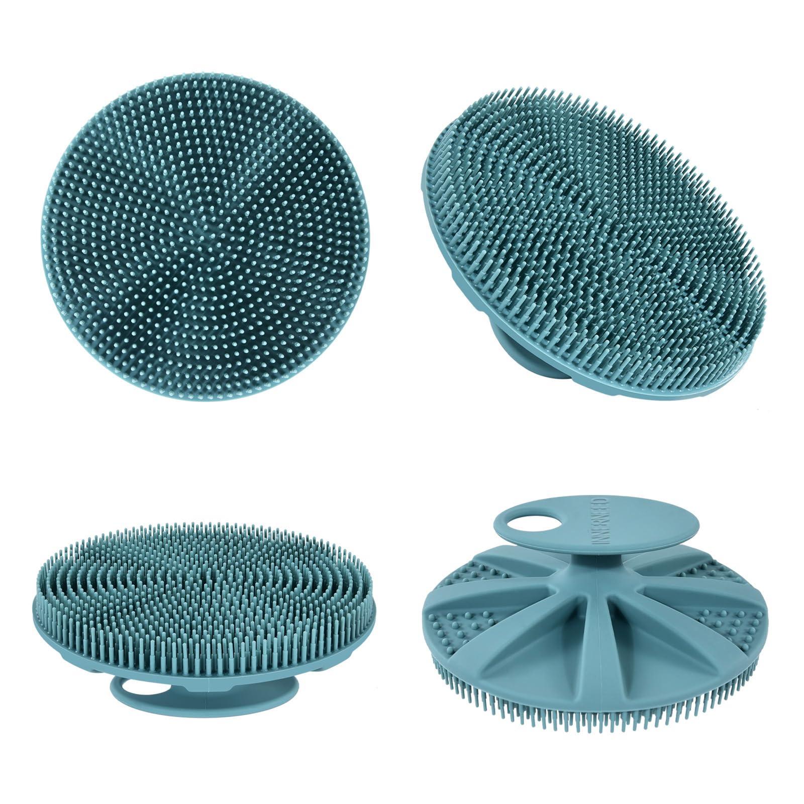 INNERNEED INNERNEED Food-Grade Soft Silicone Body Scrubber Shower Brush Handheld Cleansing Skin Brush, Gentle Exfoliating and Lather Well (Dark Green)