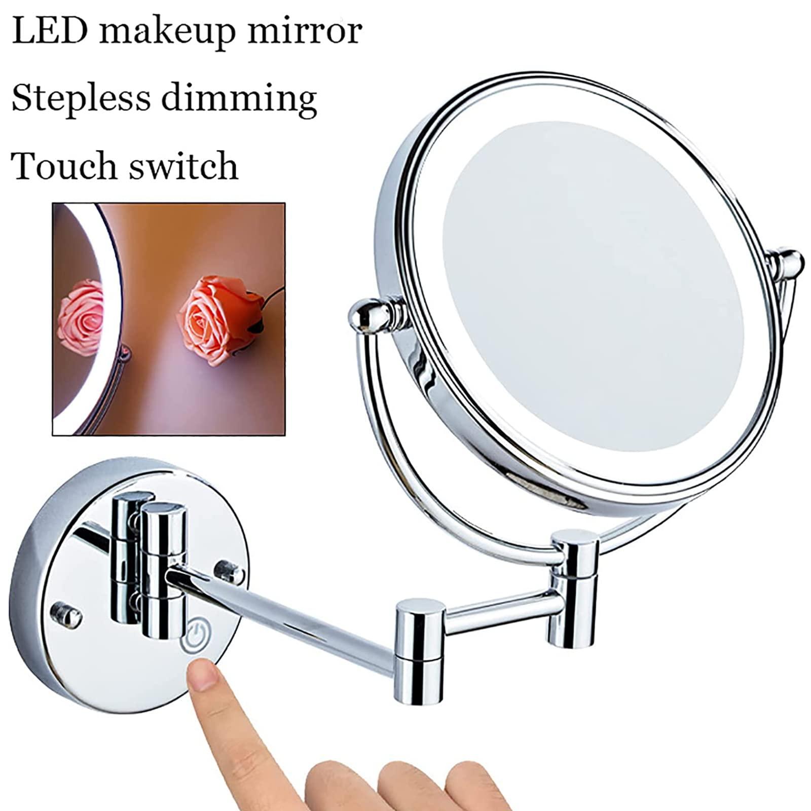 SLMASEHZX Makeup Mirror with Touch Switch LED Lights and 10x Magnification 8 Inch Double Sided Wall Mounted Bathroom Vanity Mirror with 360 Swivel Extendable Arm Nickel Hardwired (Color : Brass Size : H ( Colo