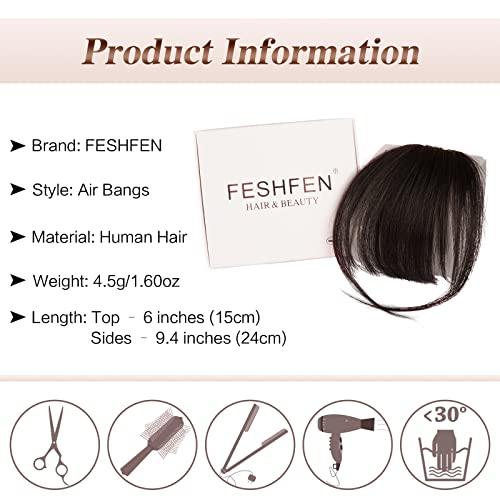 FESHFEN FESHFEN Clip in Bangs 100% Human Hair Bangs Real Hair Extensions Wispy Bangs Dark Red Brown Thin Fringe Hair Pieces Natural Fringe with Temples Hairpieces for Women Girls