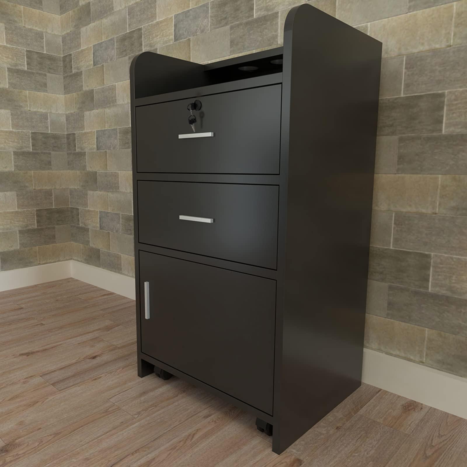 Volowoo Barber Hair Styling Station Table, Wall Mount Beauty Salon Spa Mirrors Station Hair Styling Station Desk (Black Style)