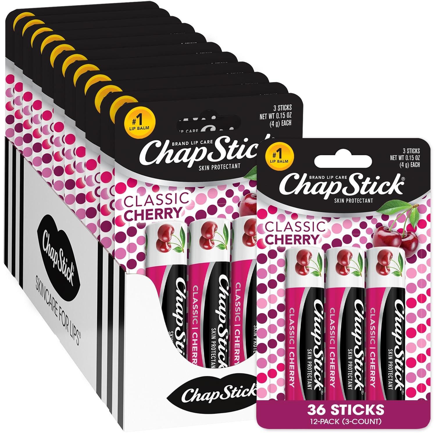 ChapStick ChapStick Lip Balm, Classic Cherry 3-Packs (12 Sets/36 Tubes) Bulk Lip Care, Fruity & Sweet, 0.15 Oz Ea