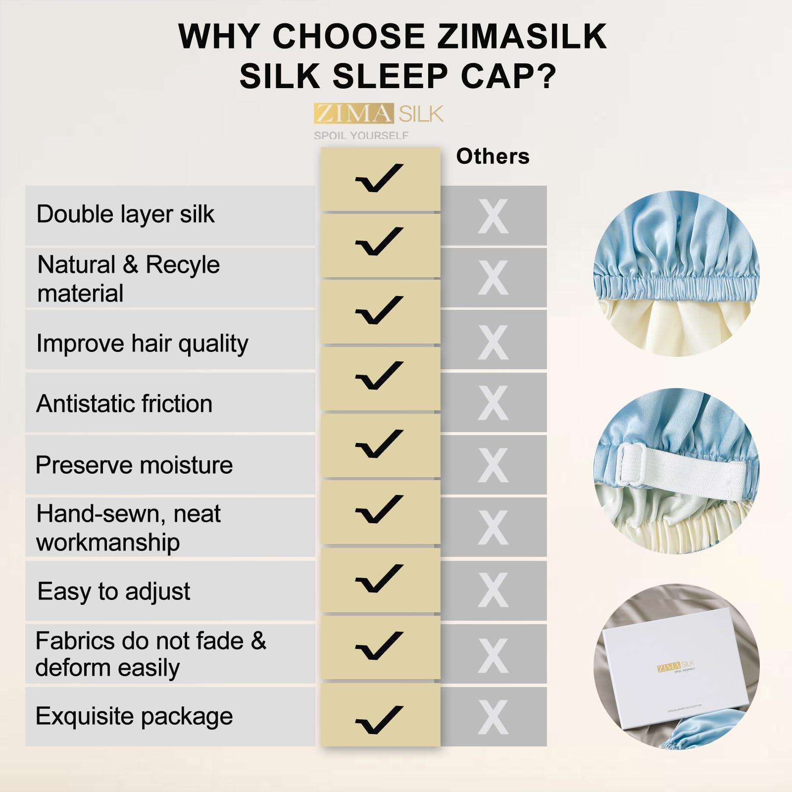 ZIMASILK ZIMASILK 100% Mulberry Silk Bonnet for Sleeping Women Long Hair Double Layer Silk Hair Wrap with Adjustable Band Natural Silk Bonnet for Hair Care Stay On Head (1Pc, Light Blue)