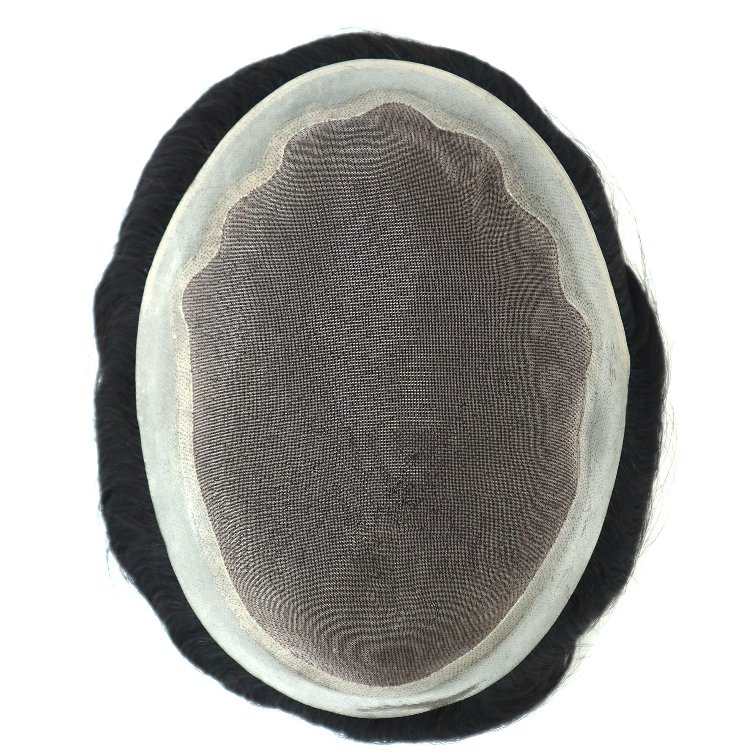 Hair Nature Mens Toupee Real Human Black Hair Replacement System Hair Cutting System for Men Thin Skin Real Gents Hair Fine Mono Toupee Hairpieces 7x9