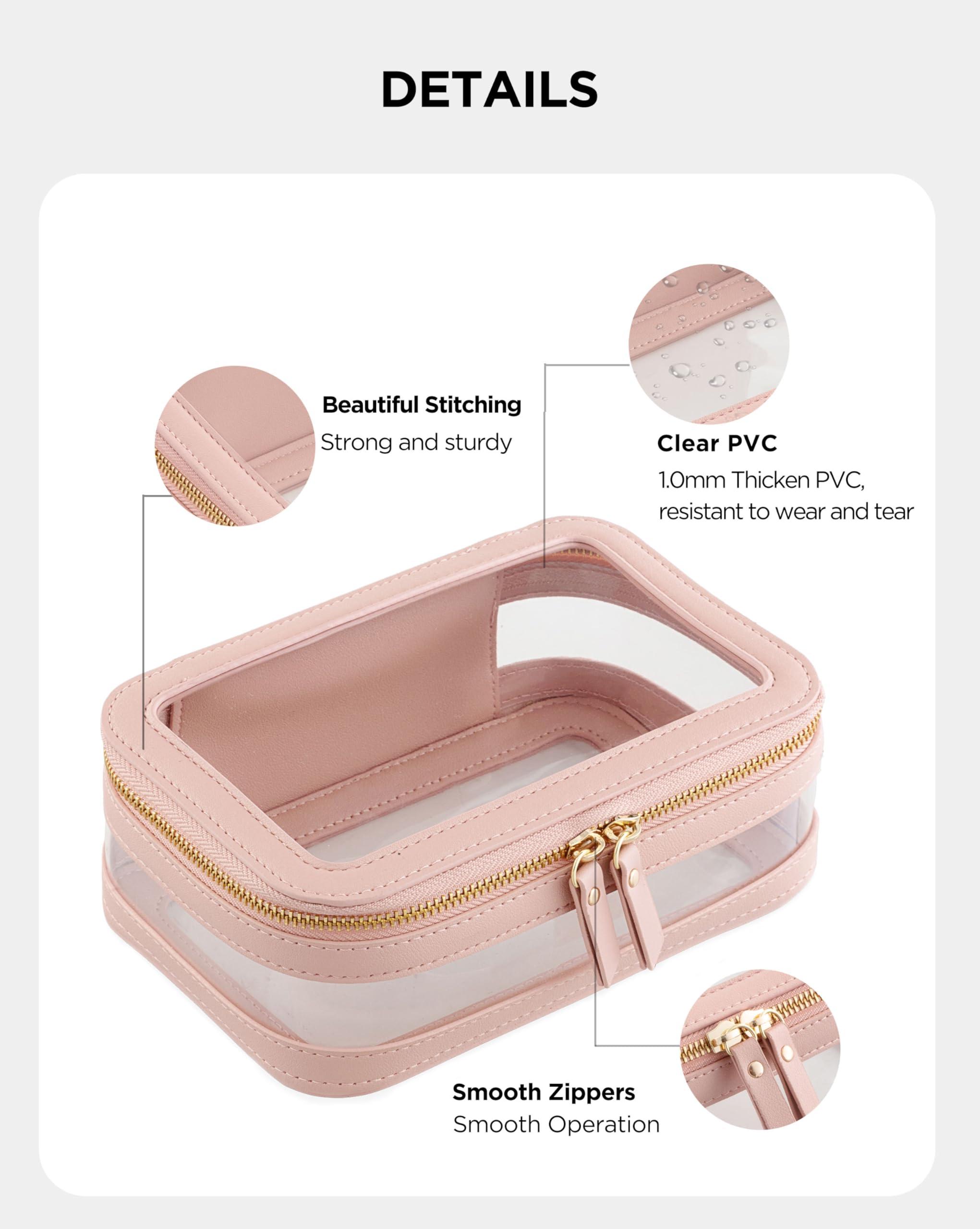 Vorey Vorey Large Clear Makeup Bag for Women, Portable Travel Makeup Bag Organizer Waterproof Toiletry Bag Cute Makeup Bags Cosmetic Bag Makeup Pouch, Pink