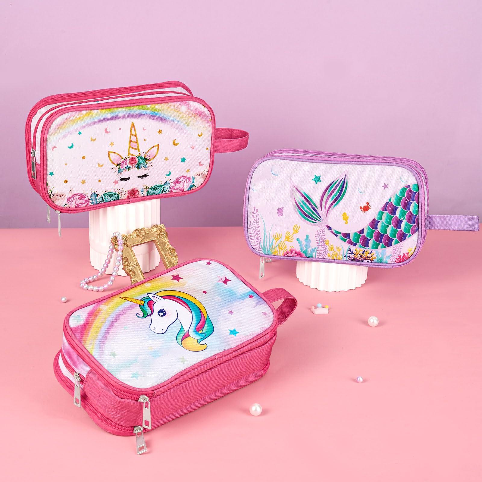 WAWSAM WAWSAM Rainbow Pink Toiletry Bag - Travel Toiletry Bag for Kids Girls Christmas Birthday Gift Camping Toiletry Case Toiletries Makeup Cosmetic Pouch Pink Water-resistant Wash Bag Dopp Kit with Pocket