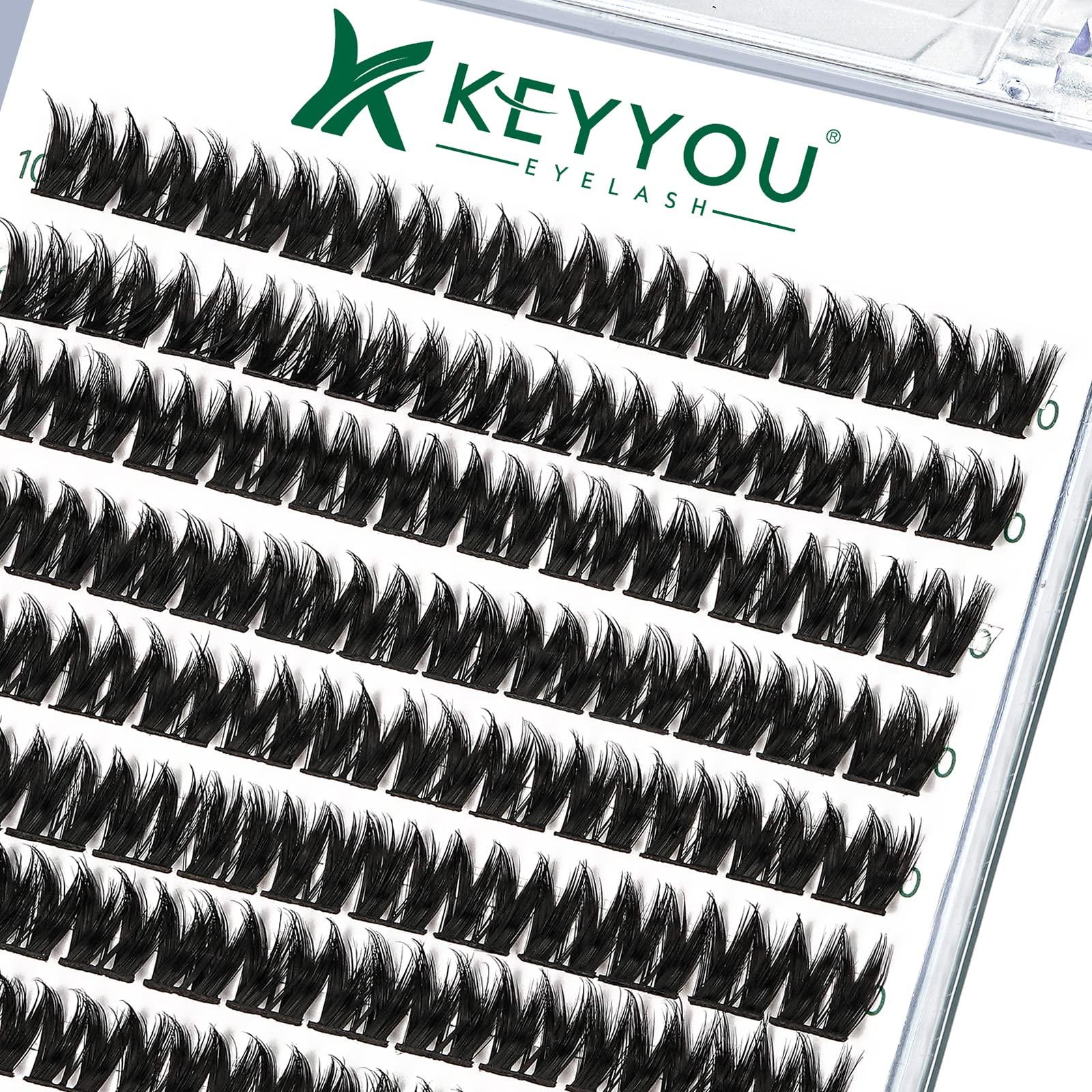 KEYYOU Lash Clusters 96pcs Individual Lashes D Curl 10mm Cluster Lashes KEYYOU Volume Wispy Lash Extension Soft&Comfortable Easy DIY at Home(Y10,D-10mm)