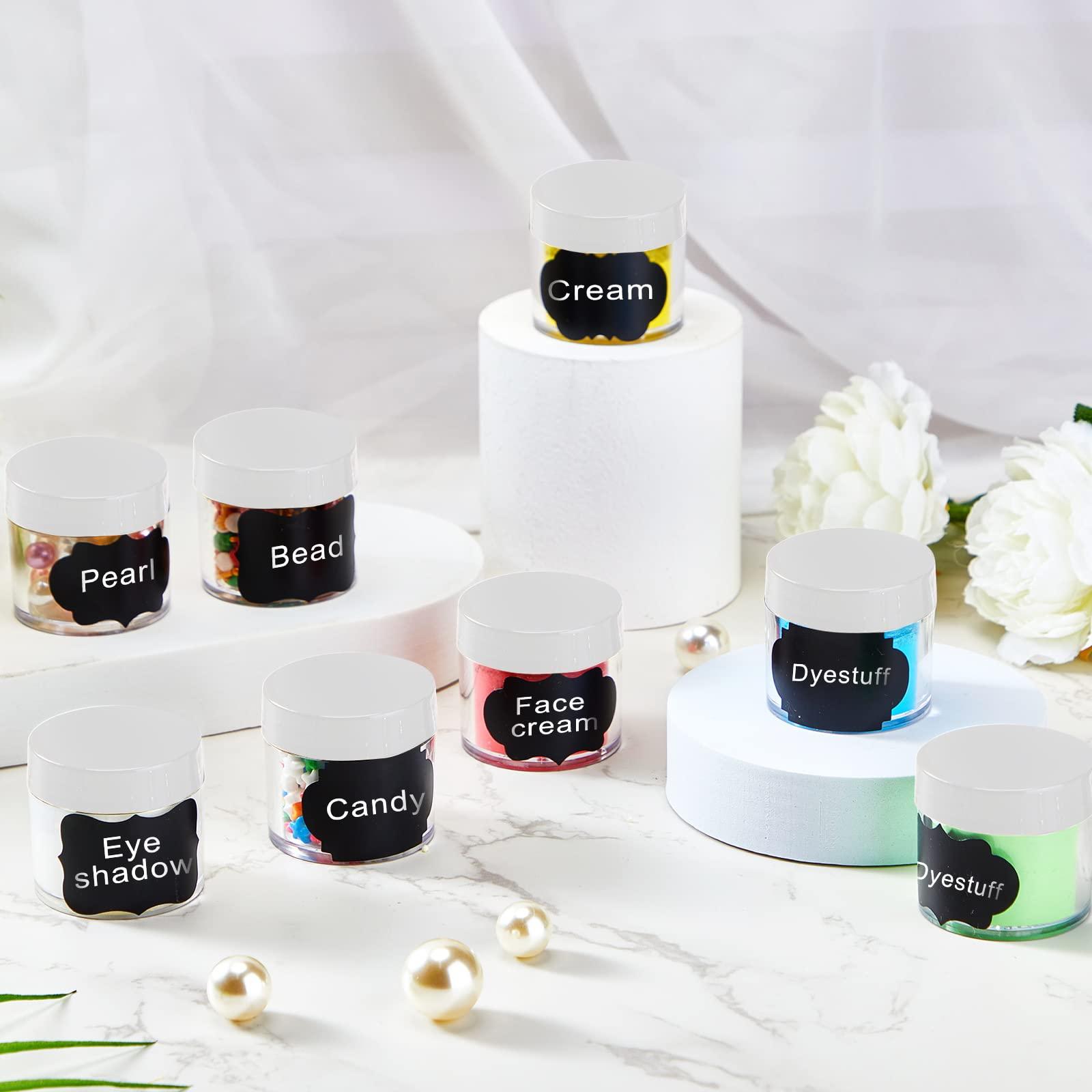 Potchen Potchen 100 Set Plastic Jars Makeup Travel Makeup Container with Lids Slime Storage Containers for Creams Toiletries Small Containers with Lids Chalkboard Label Stickers Marker (White, 1 oz)