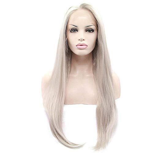 melody wig Melody Long Silver Grey Wigs Long Natural Straight Hair Wigs For Women Hair Grey Lace Front Synthetic Wigs Ash Blonde Silver Platinum Heat Resistant Fiber Hair Wigs Middle Parting 24"