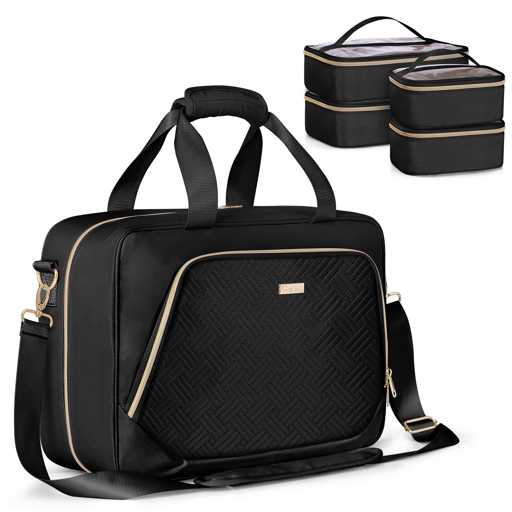 Prokva Prokva Professional Makeup Artist Travel Case with 4 Detachable Cosmetic Bags, Large Make up Organizer Bag with Makeup Kit Storage Section and Hair Tools Pocket, Black (Empty Bag Only)