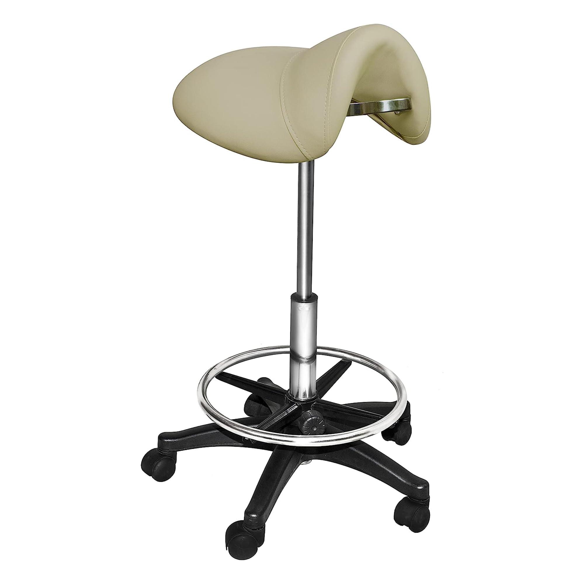 Chromium Chromium Professional Saddle Cutting Stool [7008] by PureSana, High Density Foam, Premium Vinyl Material, Adjustable Height and Rotates 360 Degrees, Salon Quality for Beauty Professionals (Tan)