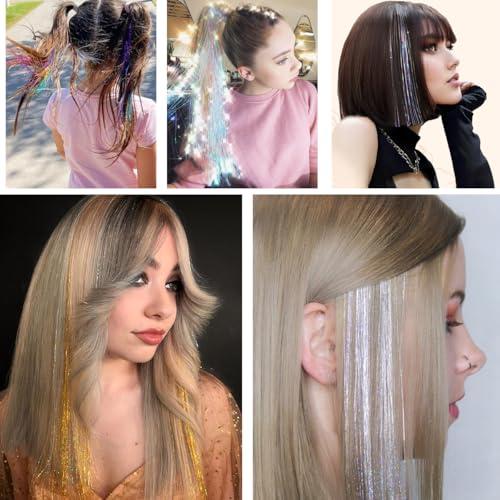 Sarannala Hair Tinsel Brown 50inch 8packs 1600 Strands Glitter Tinsel Hair Extensions Heat Resistant Highlights Sparkling Fairy Hair for Kids Women Girls(50 Inch, Brown)