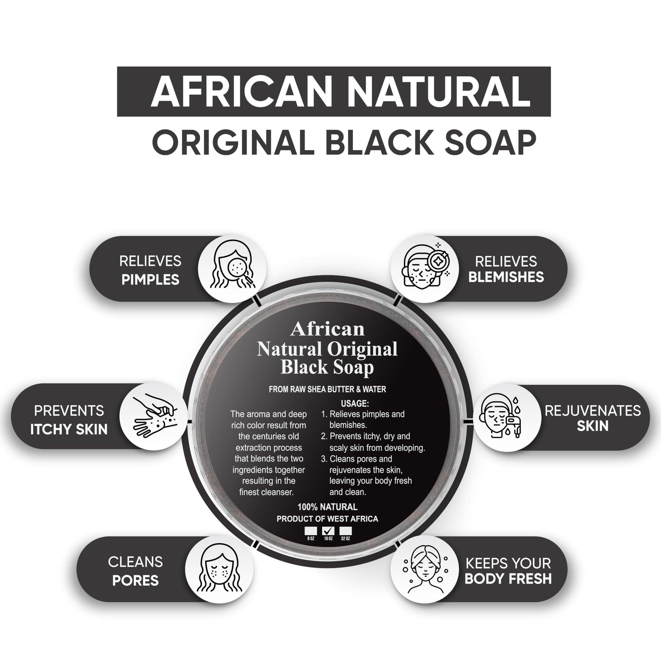 HERBOGANIC HERBOGANIC African Black Soap Liquid, Paste & Soap Bar,100% Raw Pure Natural From Ghana Face & Body Wash Supports Moisturizing,Dry Skin, Scars and Dark Spots (16 Oz Each)