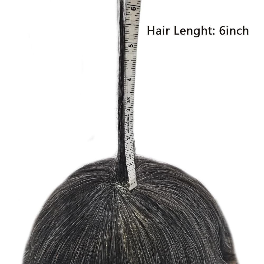 Hair Wonders Toupee For Men Real Human Hair Mens Toupee Hair Replacement System Swiss Lace Hair Piece For Men Hair System6x9\"-100% light to medium density#1B30 1B# OFF BLACK+30% GREY
