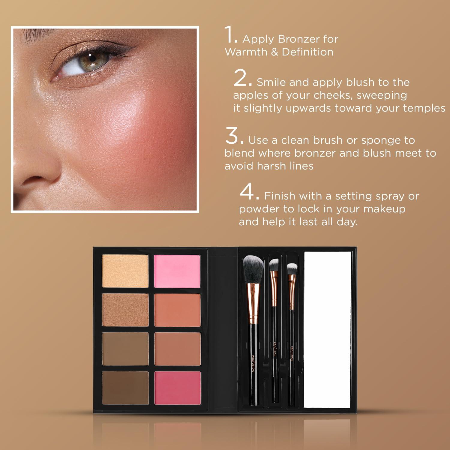 Profusion Cosmetics Profusion Cosmetics - Blush & Bronzer - Professional 8 Color Palette Makeup Kit Blush Highlighter Bronzer - Nude Highlight Champagne Highlight Light Bronze Shadow Bronze Pink Warm Peach Rose Pink