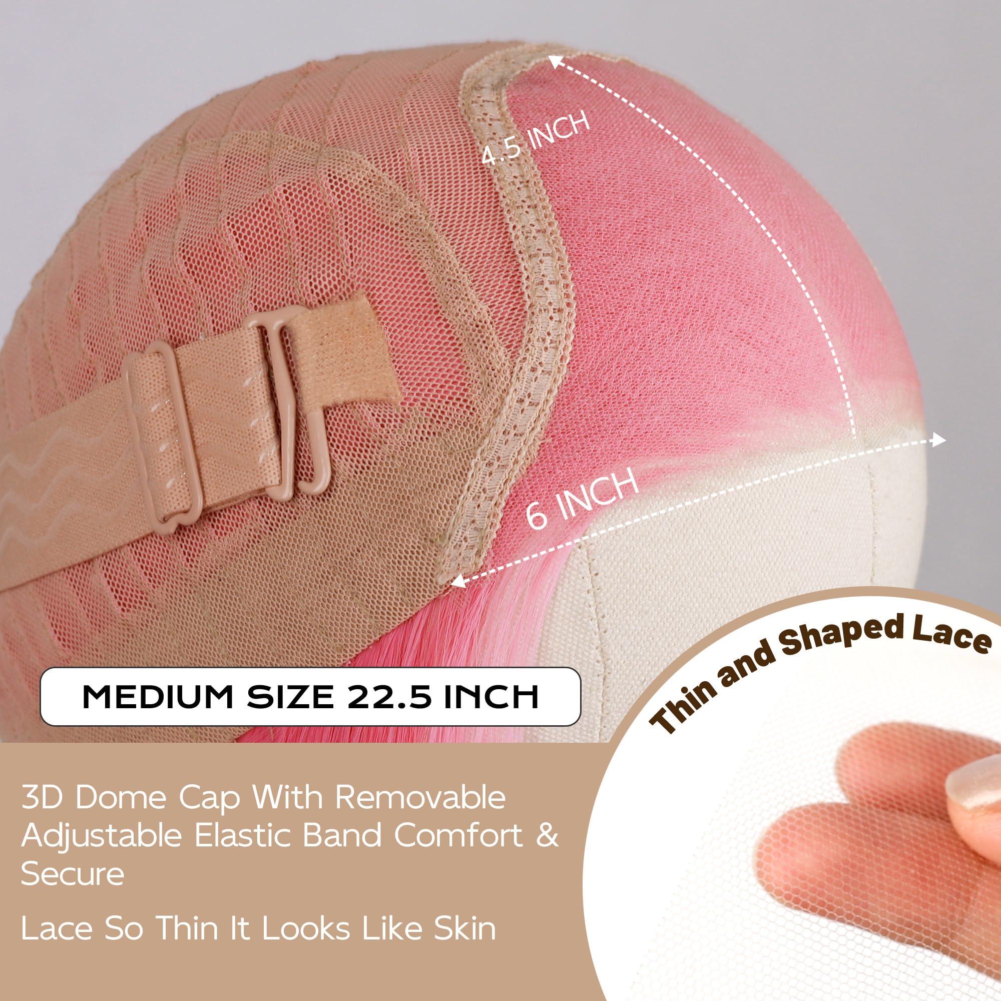 BLL BLL Pink Lace Front Wig, Synthetic Glueless Pre Plucked Pre Cut 6x4.5 Lace Easy to Wear Put on and Go 26inch Straight Wigs for Women Beginner Friendly Suitable For Daily Party Wear