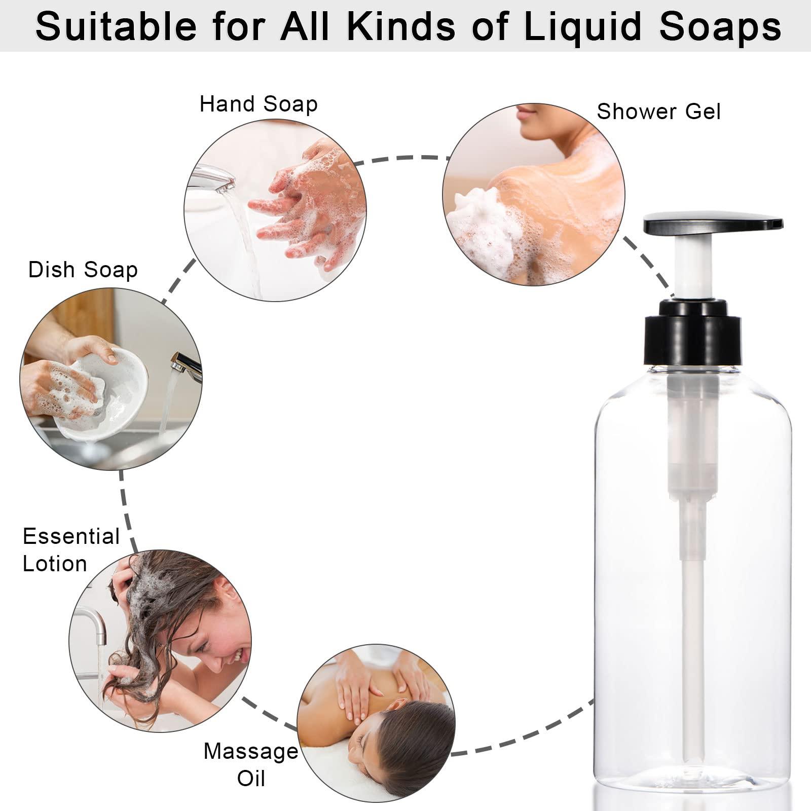 Yeeco Clear Shampoo and Conditioner Bottles,Yeeco Shampoo Pump Bottle Shampoo Bottles Dispenser with Waterproof Labels 16.9oz/500ml 3 Pack for Shampoo and ConditionerBathroom, Kitchen, Hotel