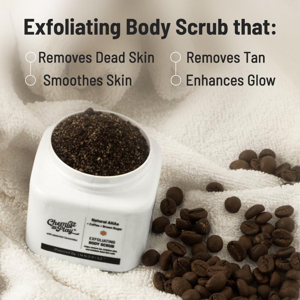 Chemist at Play Chemist at Play Exfoliating Body Scrub For Removing Tan & Dead Skin Cells | Rough & Bumpy Skin, Tanned & Pigmented Skin | For Smooth, Soft & Bright Skin | Natural AHAs | Coffee 2.6 fl oz.