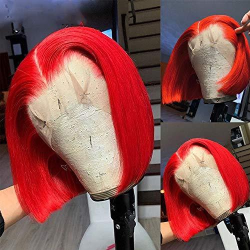 Smavida Red Bob Wig T Part Lace Front Silky Straight Human Hair Wigs for Women Glueless Bob Wigs Pre plucked with Baby Hair 150% Density 14 Inch Middle Part 13x1x4 Lace Front Bob Red Human Hair Wigs
