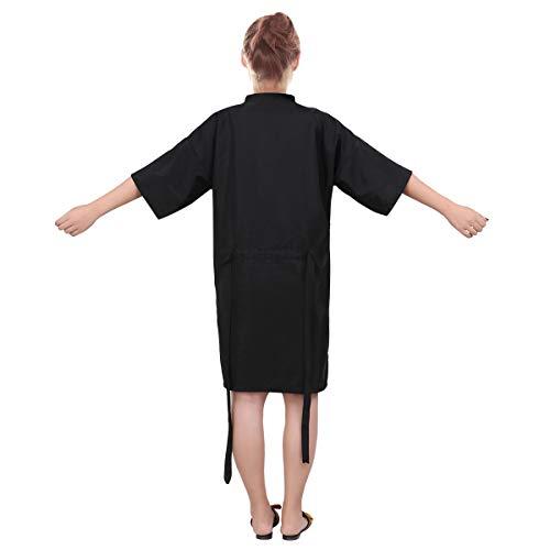 Lurrose Lurrose Salon Client Gown Waterproof Hair Salon Smock Kimono Style Hairdressing Clothes with Pocket for SPA Hotel (Black)