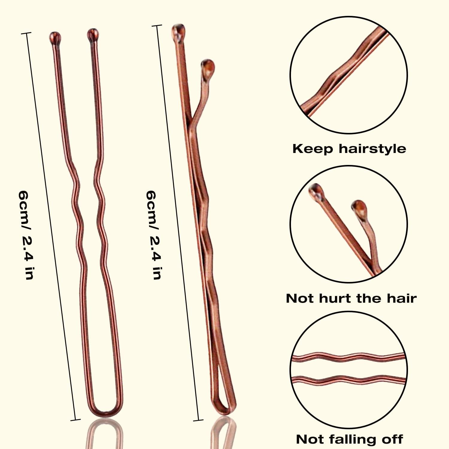 AITRAI AITRAI 200PCS Brown Bobby Pins and U-shaped Hair Pins Set with Box, 2.4 Inch