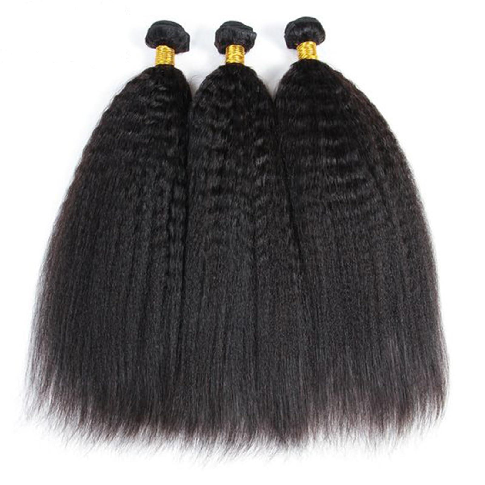 Jennandra Yaki Straight Human Hair Bundles Yaki Bundles Human Hair 3 Bundles Human Hair 100% Unprocessed Brazilian Virgin Hair Bundles Yaki Human Hair Extensions Natural Color(1B-Yaki-26 28 30Inch)