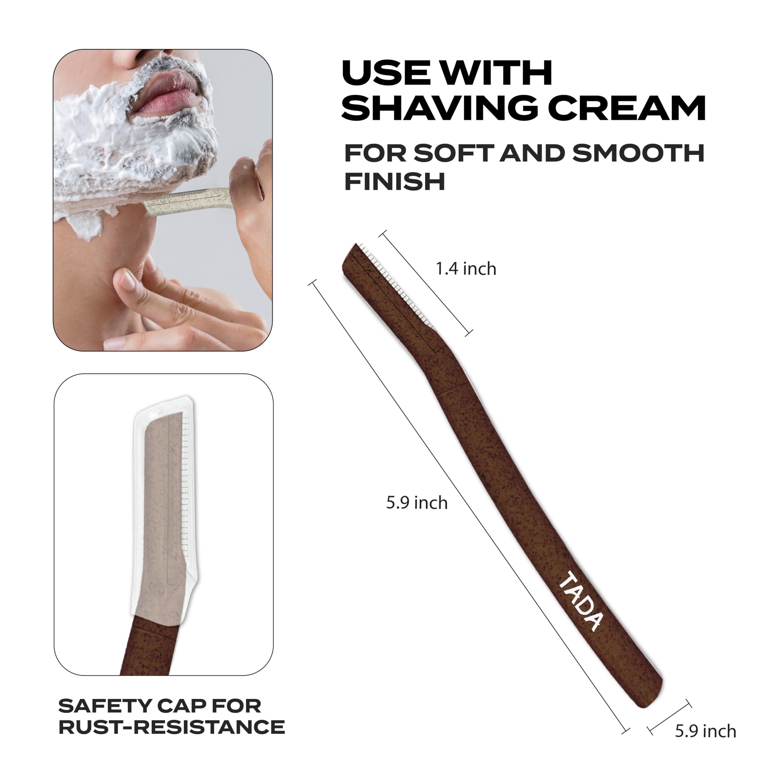 TADA BEAUTY TADA Natural - 12PCS Straight Razors for Men and Women for Eyebrow Straight Edge, Beard, Disposable Razors (Brown)