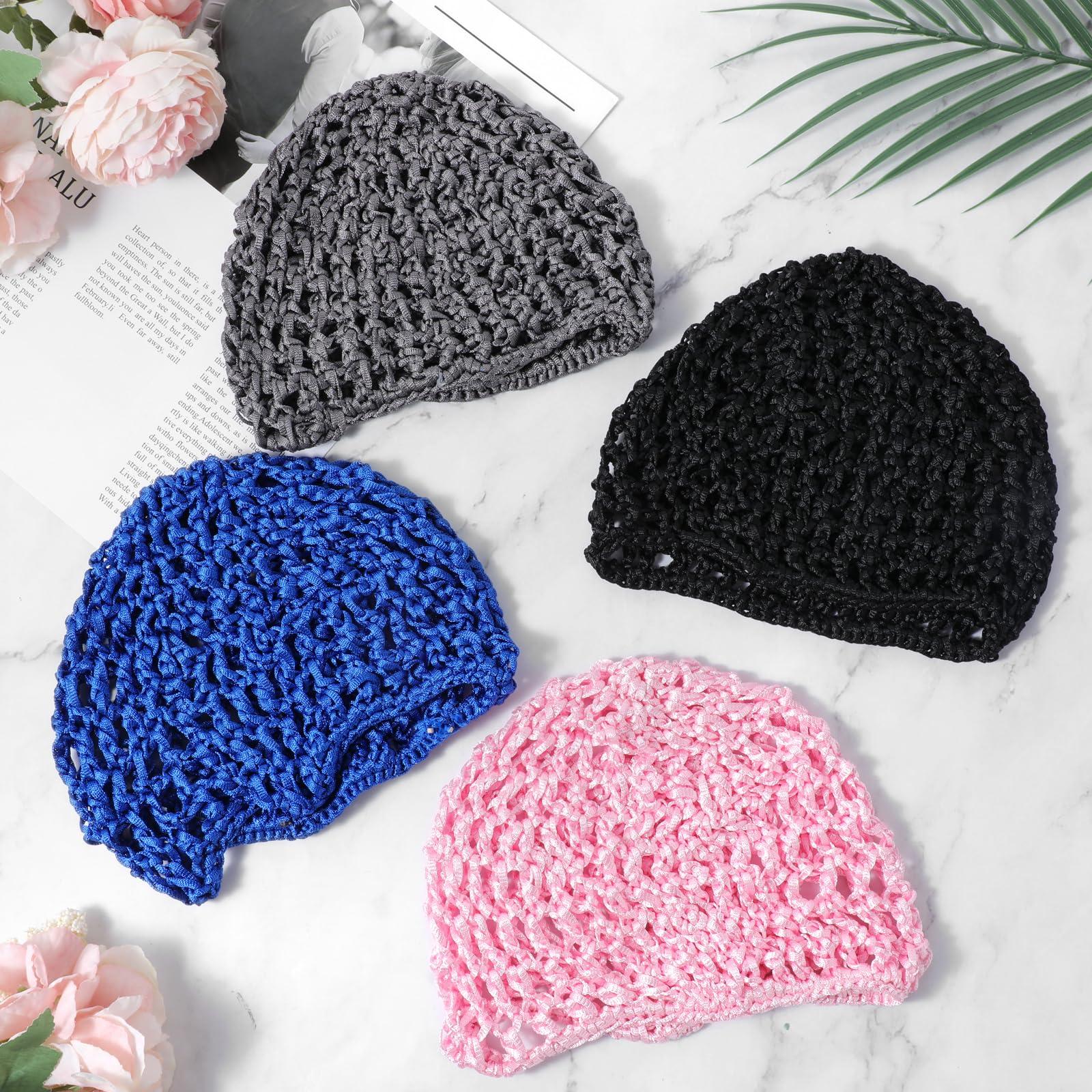 WLLHYF WLLHYF 4 Pack Hair Nets Cap Crochet Knit Snood Bonnets Sleeping Hairnet Fitted Hair Cover Wrap Comfortable Haircare Wave Cap for Women Keep Curls Ballet Serving Tidy Shower Bath Beauty