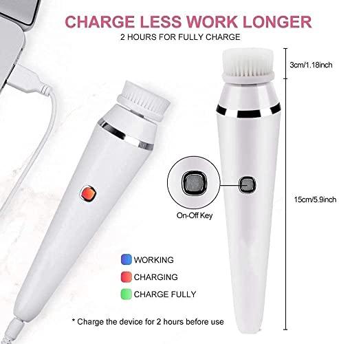 SMSOM SMSOM Electric Facial Cleansing Brush, Face Scrubber Spin Rechargeable IPX7 Waterproof, 3 Brush Heads for Deep Cleansing, Gentle Exfoliating (White)