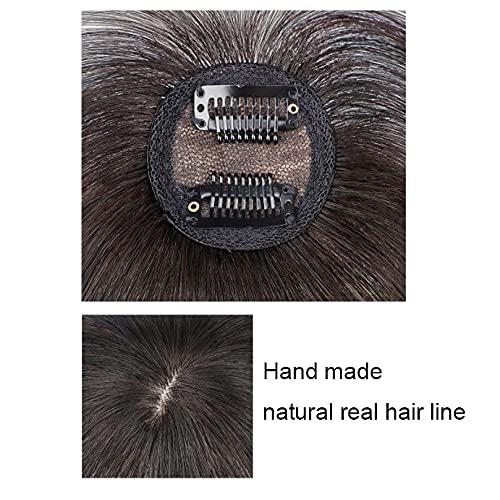 RemeeHi RemeeHi 10 Inch Human Hair Bangs with Temple Top Piece Clip in Seamless Topper&Fringe Extension Hand Made Light Brown