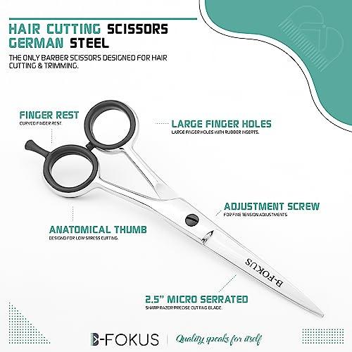 B-FOKUS Professional Hair Cutting Scissors, Made of German Stainless Steel Hair Scissors, 6 inches Hair shears with Case, Barber Accessories Scissor Useful for Salon and Home (Silver Shine)
