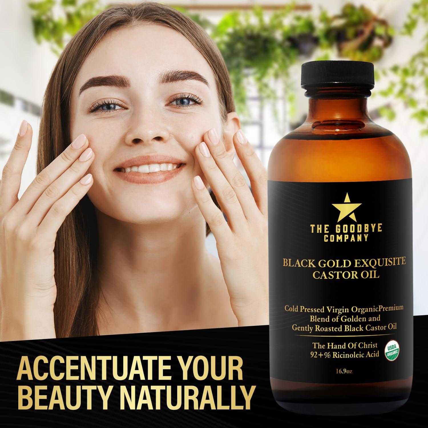 The Goodbye Company The Goodbye Company Jamaican Black & Gold Castor Oil Blend  USDA Organic, Cold-Pressed & Unrefined  Pure Hexane-Free Oil for Hair, Skin, Body, Eyelashes & Eyebrows