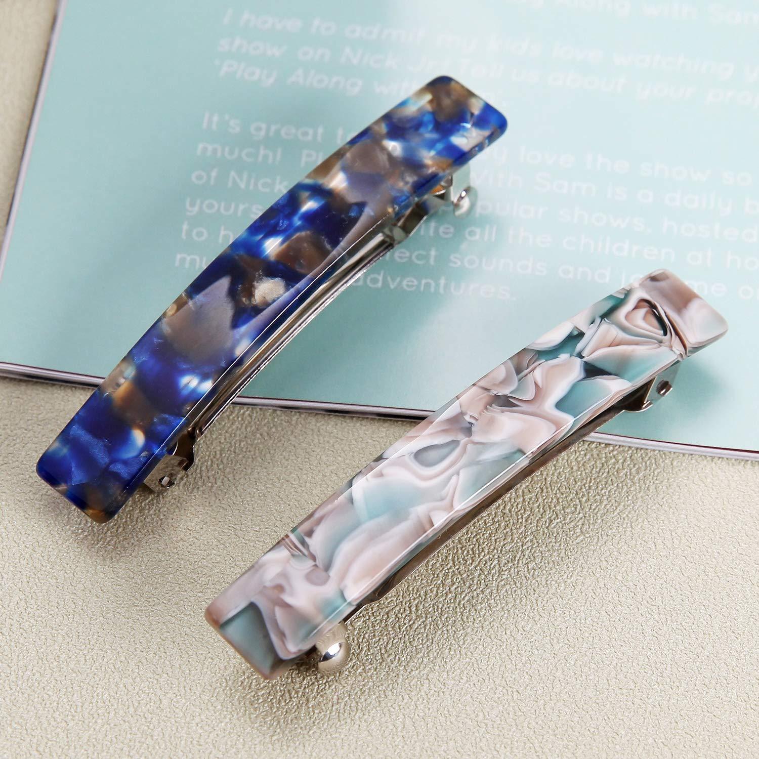 Eyegla 2PCS French Design Hair Barrette Tortoise Shell Celluloid Rectangle Hair Clips for Women