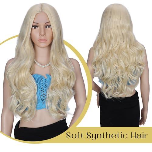 WIGNEE WIGNEE 26 Inches Long Blonde Wig Synthetic Body Wavy Blond Wigs For Women Heat Resistant Synthetic Wig Wigs For Women (Wavy-Blonde)