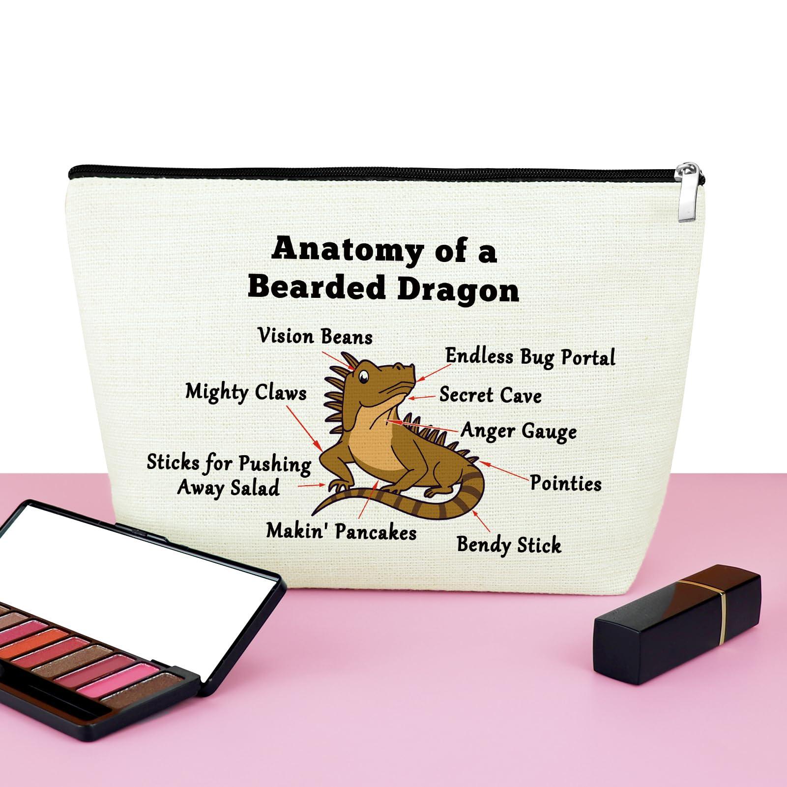 Mxrymvu Bearded Dragon Lover Gift Anatomy of A Bearded Dragon Makeup Bag Bearded Dragon owner Gift Bearded Dragon Themed Gift Cute Reptile Gift Lizard Lover Gift for Friends Birthday Zipper Travel Pouch