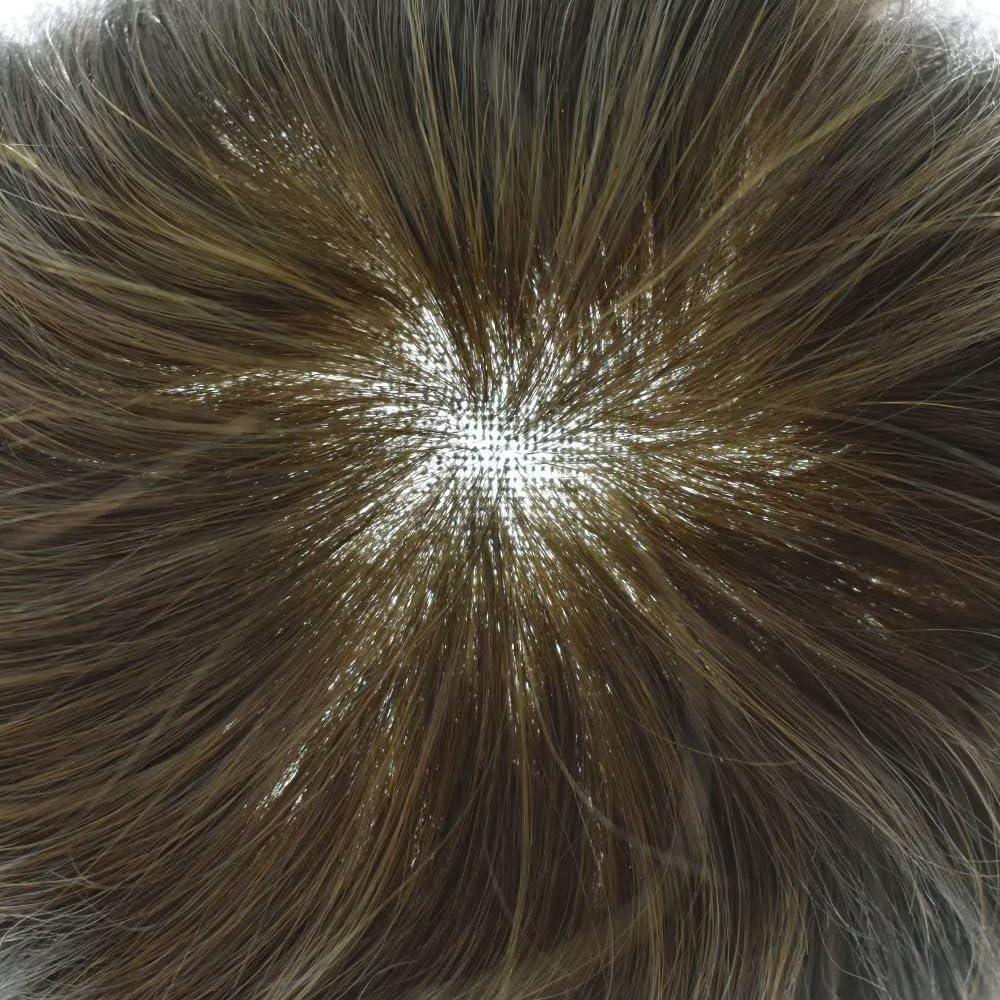 SINGA HAIR Mens Toupee Human Hair System Replacement Transparent French Lace Toupee for Men Hairpieces Very Light Brown Men's Hair Piece Unit 7''X9'' #7 120% Medium Light to Medium Density