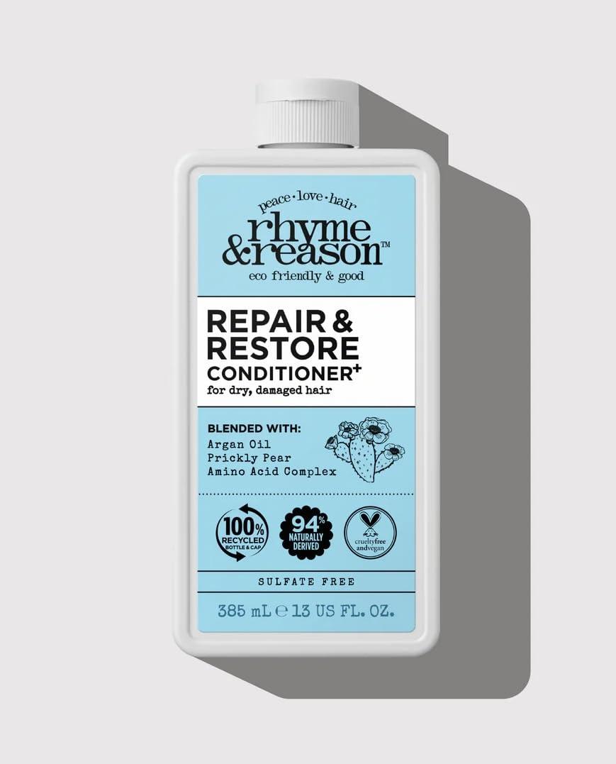 Rhyme & Reason Rhyme & Reason Repair and Restore Shampoo & Conditioner Combo. 13 Fl. Oz. Each bottle. For Dry Damaged Hair. Hydrate Repair. Vegan Cruelty Free., Clear