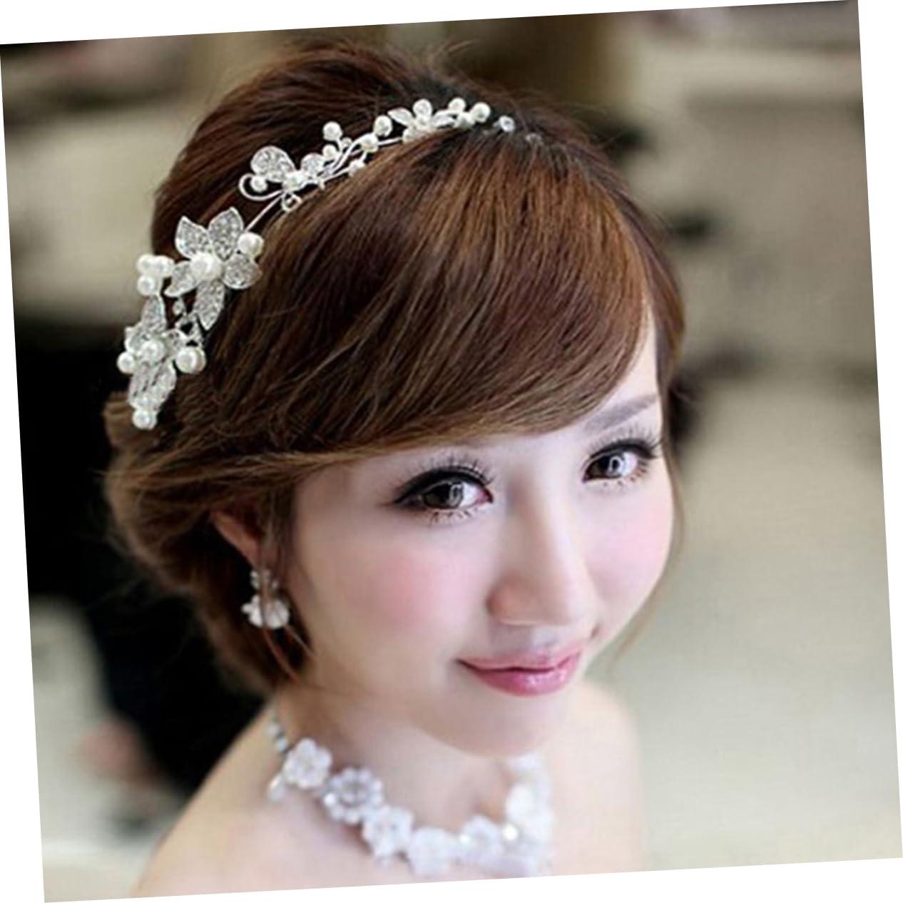 DOITOOL DOITOOL Bachelorette Party Decorations Pearl Bride Headband Crystal Rhinestones Pearls Bridal Headband Tiara Headdress