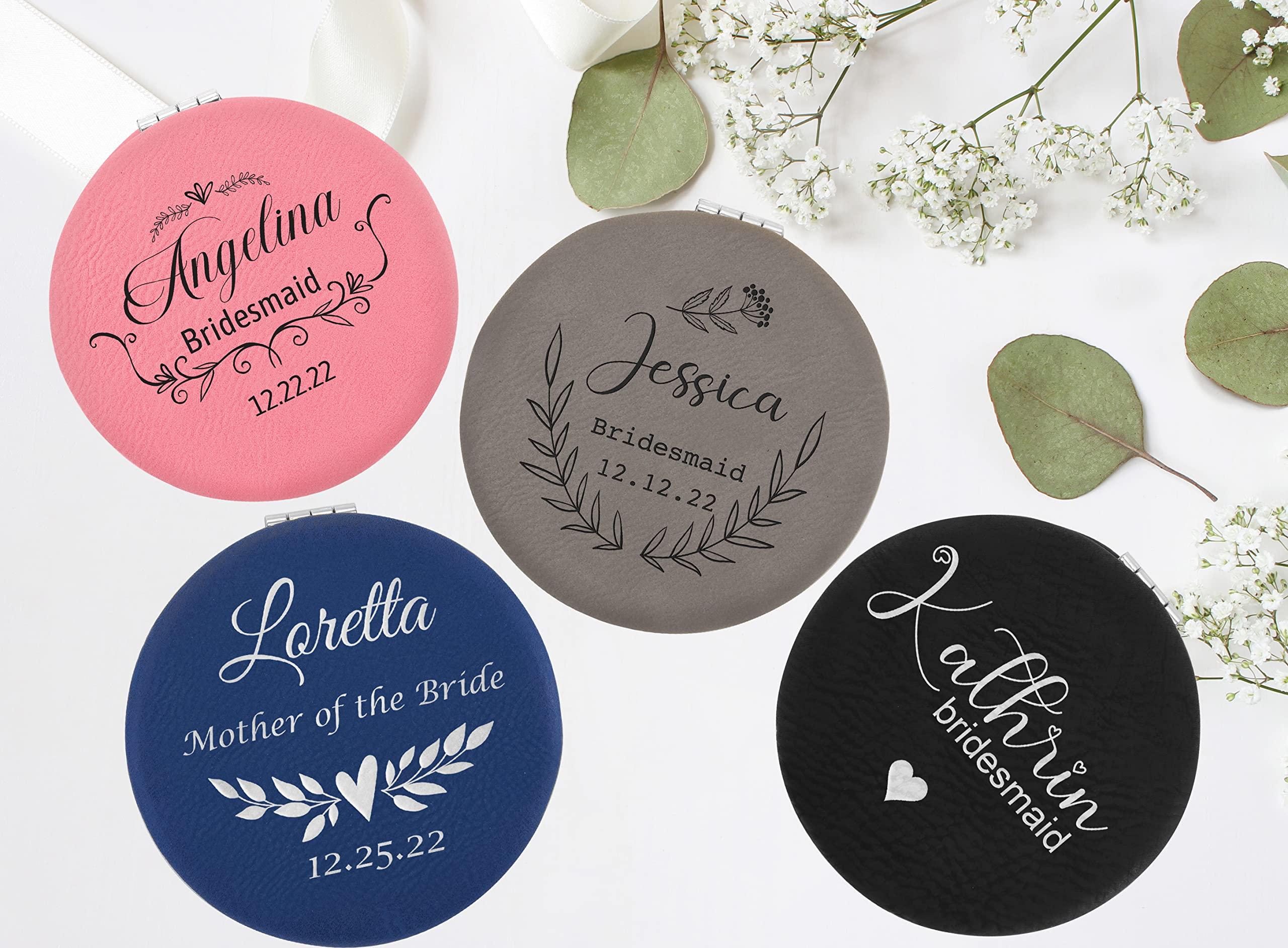 Art laser Engraving Personalized Compact Mirror, Custom Travel Mirror, Engraved Pocket Mirror with Double Sided Magnification Hand Mirror - Wedding, Birthday, Girls Woman Gift (Bamboo Color Material), Variety Color