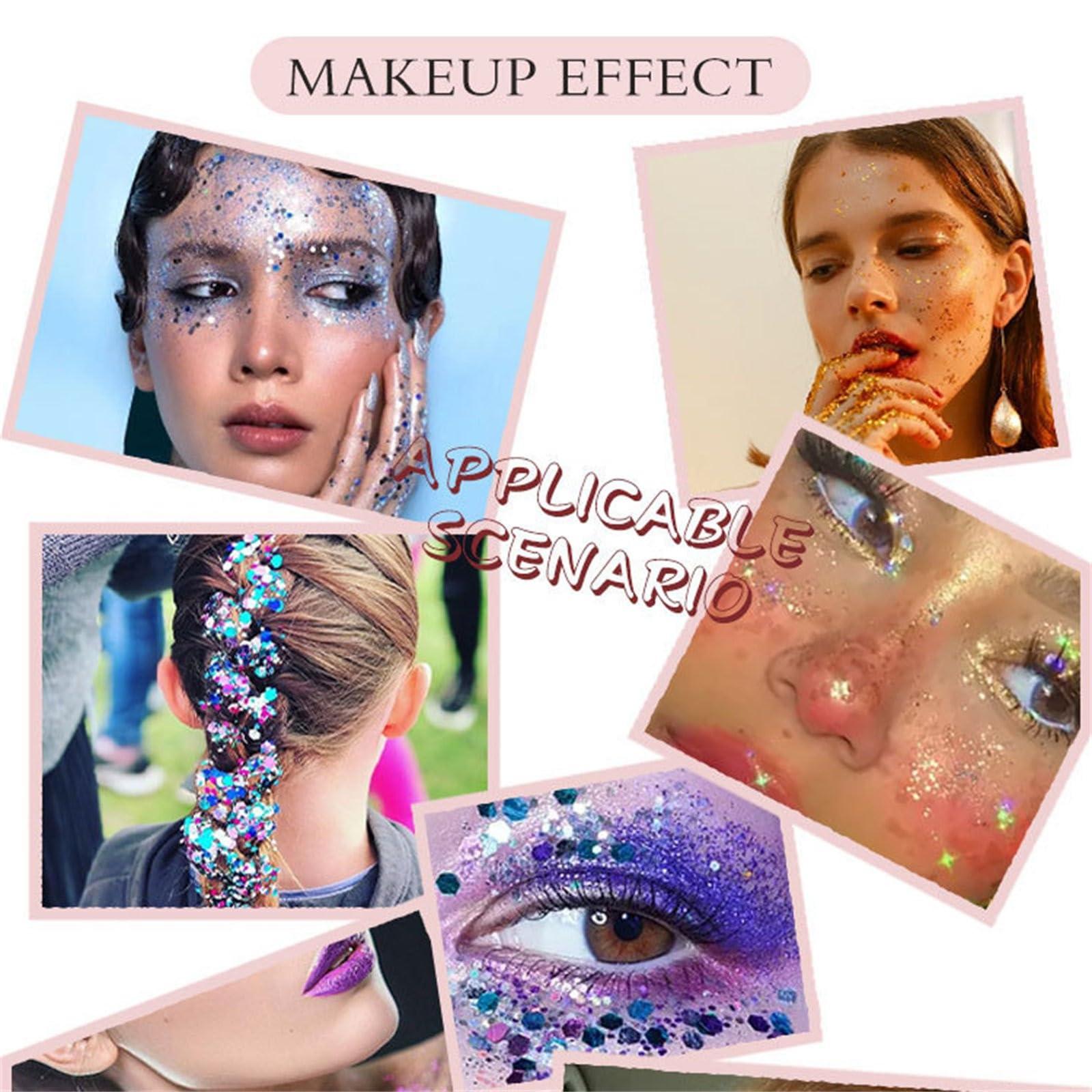 SWEETSHION SWEETSHION Eye Makeup Tape Strips Liquid Eyeshadow Glitter Body Gel Festival Glitter Cosmetic Face Hair Nails Makeup Long Lasting Sparkling Highlighter Pencil
